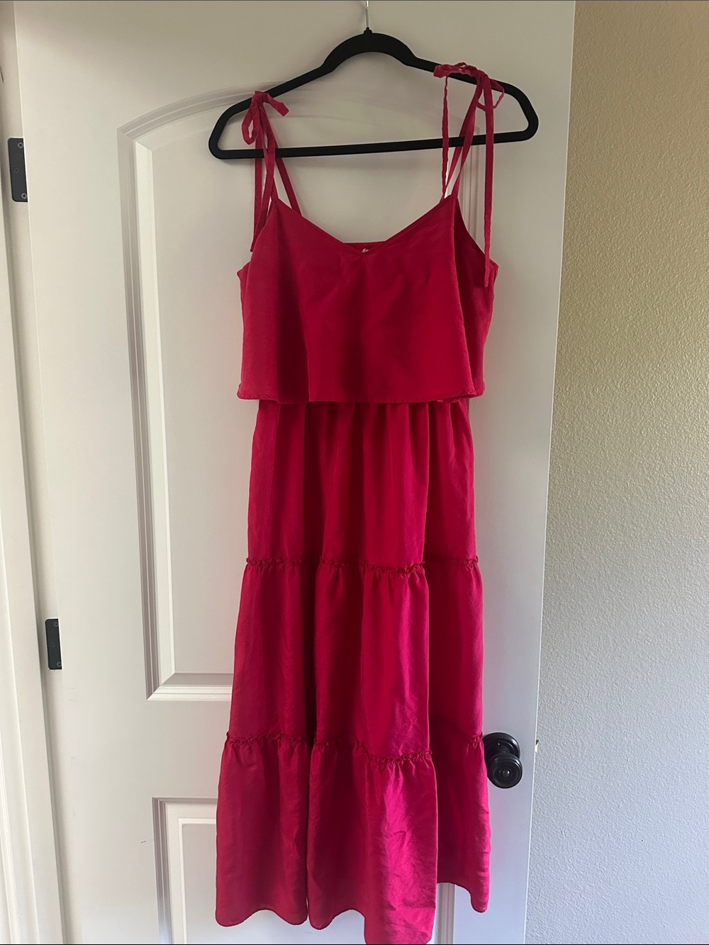 Club Monaco Hot Pink Tiered Maxi Dress with Tie Straps